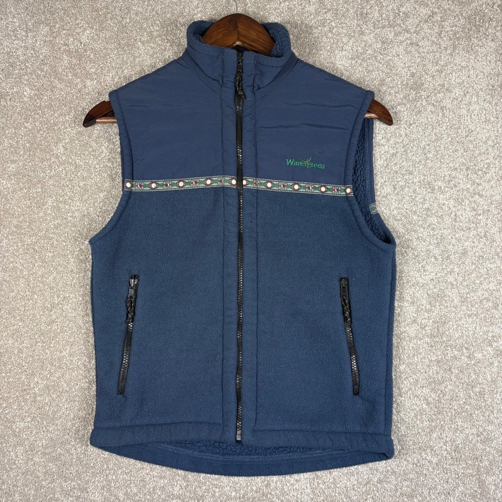 Wintergreen Northwoods Polartec Fleece Vest Mens XS Navy Blue Hand Made USA